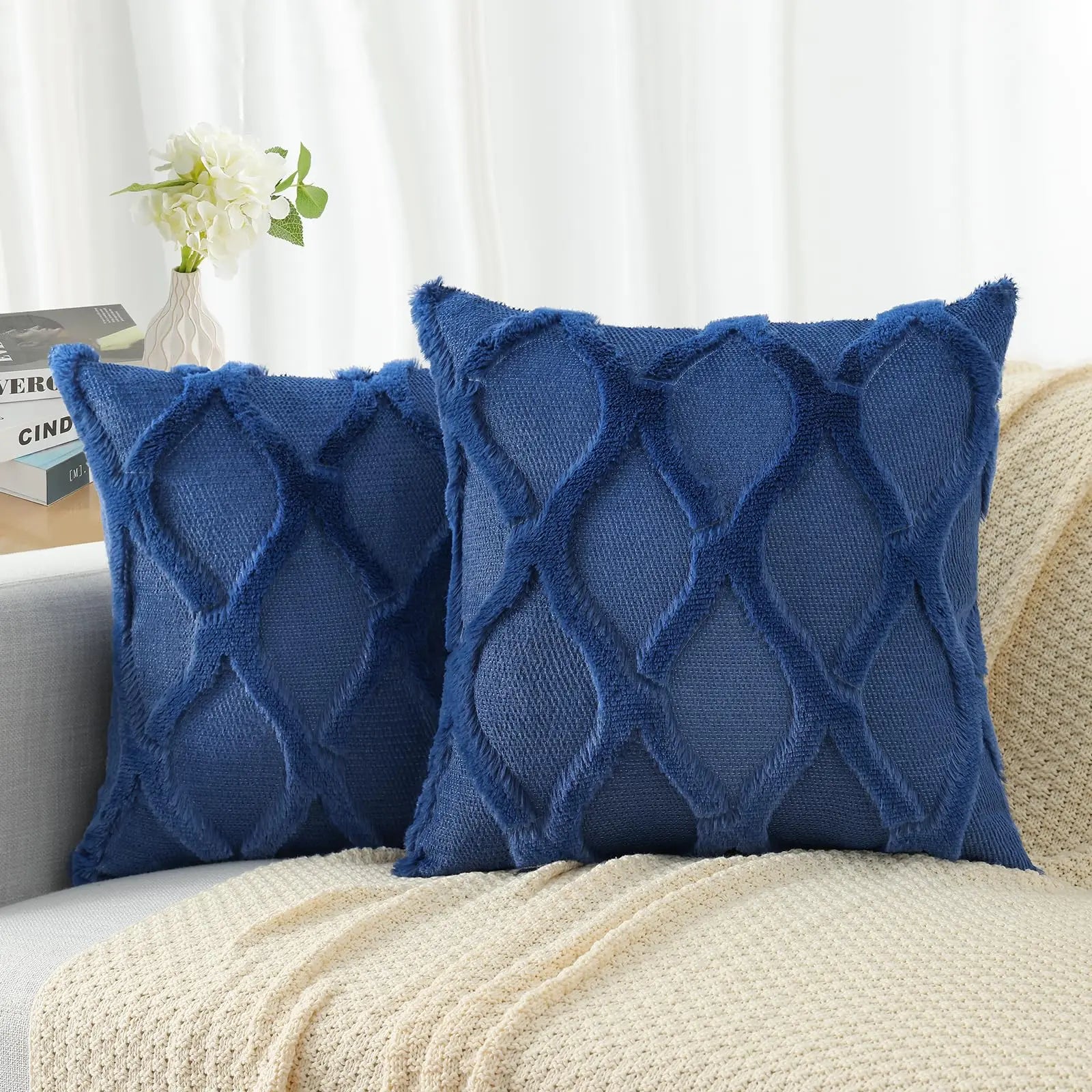 HAPIHAPPY Plush Throw Pillow Covers 12X20 Set of 1 Faux Fur Wool Bed Sofa Living Room Throw Pillow Covers Soft Home PillowCovers