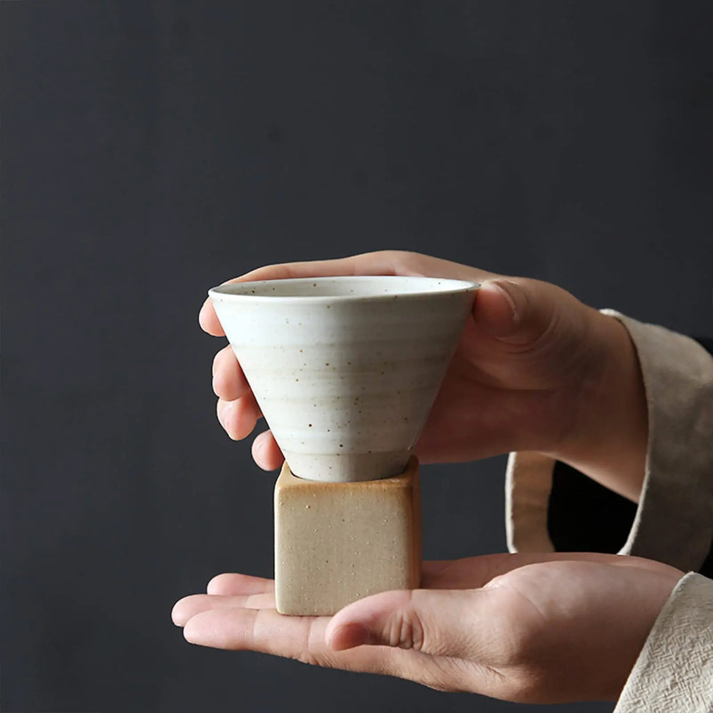 1Pack Ceramic Coffee Cup with Base 100mlCreative Triangular Cone Porcelain Cup Funnel Coffee Tea Cup Set Personalized Coffee Cup