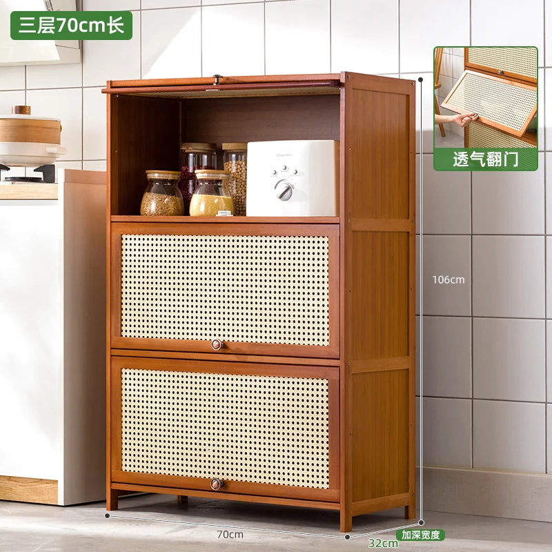 Kitchen Storage Cabinet with Handle, Mesh Door Microwave Oven Rack, Floor Standing Spice Organizer, Multi-Layer Tableware Shelf