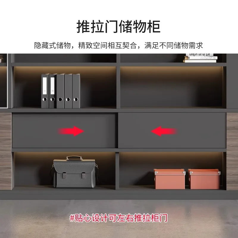File Cabinet Wooden Office Bookcase Boss Background Cabinet Data Cabinet Locker Simple Modern Glass Door Against The Wall