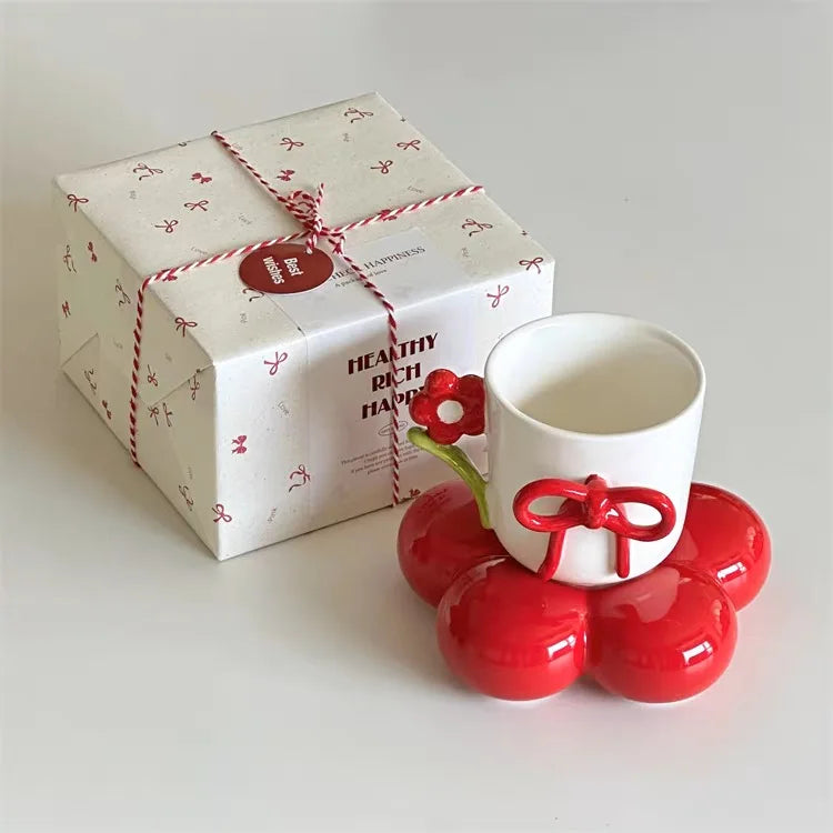 Handmade Irregular Mug, Pink Three-dimensional Bow Coffee Cup, Artistic Niche Mug Gift Ceramic Water Cup
