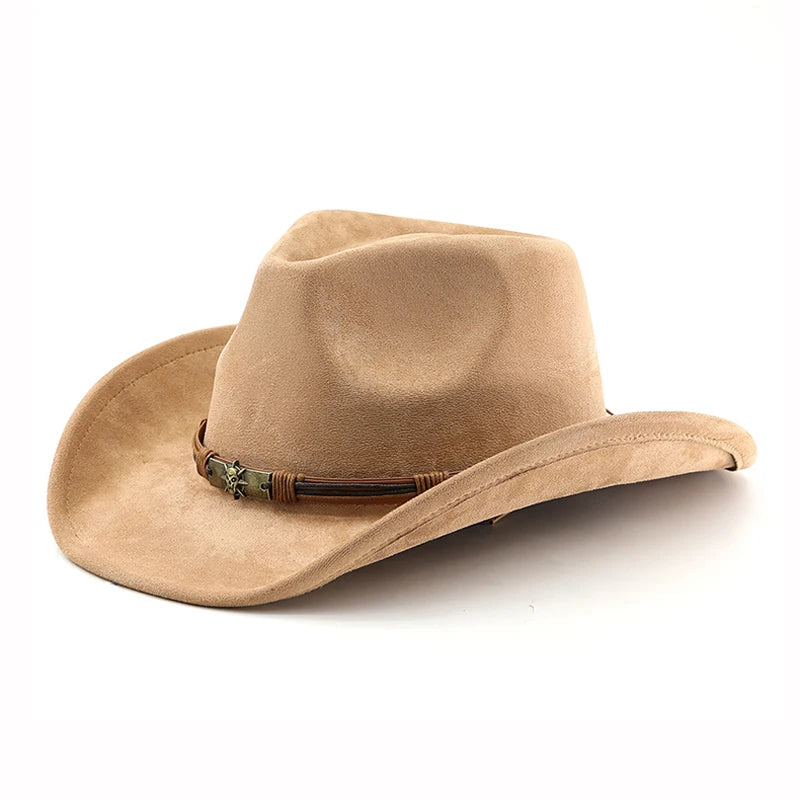 Suede Western Cowboy Hat For Men Women Vintage Rolled Brim Felt Jazz Hats Outdoor Travel Knight Hats
