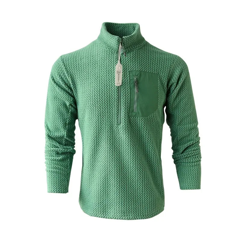 New style comfortable and thick half-zip fleece sweatshirt with wavy pattern and velvet long-sleeved sweatshirt