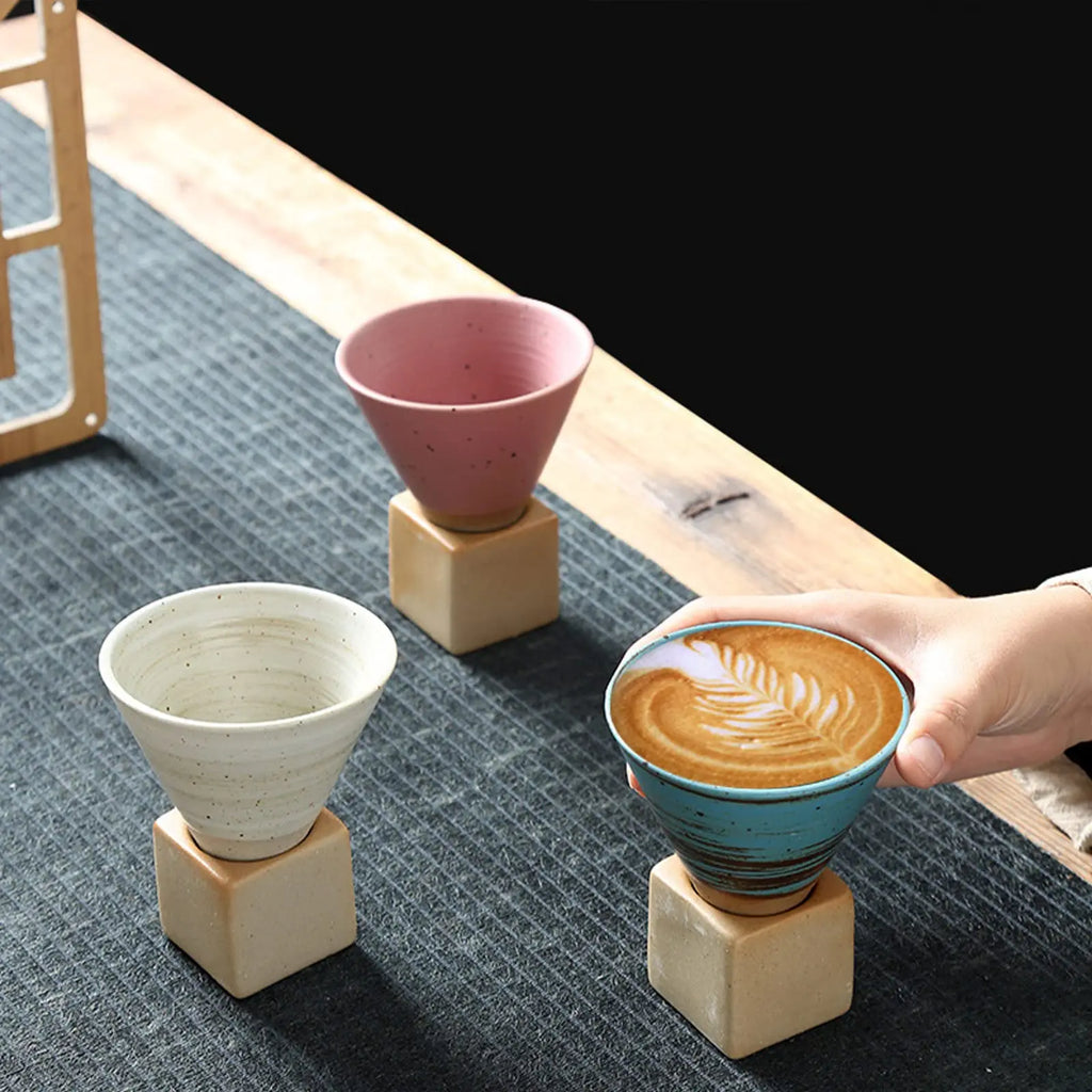 1Pack Ceramic Coffee Cup with Base 100mlCreative Triangular Cone Porcelain Cup Funnel Coffee Tea Cup Set Personalized Coffee Cup