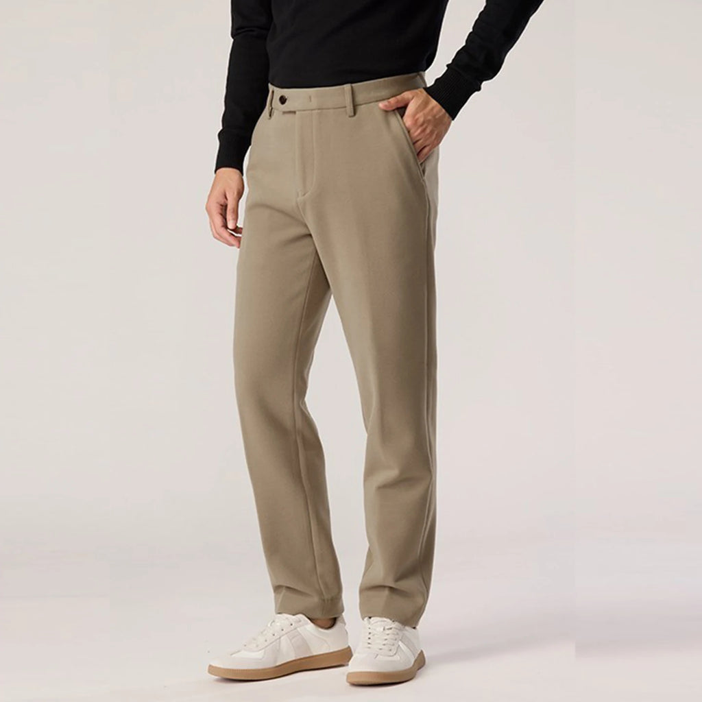 Autumn and Winter Khaki Woolen Trousers for Men, Business Casual, Warm, Casual Straight-Leg Pants