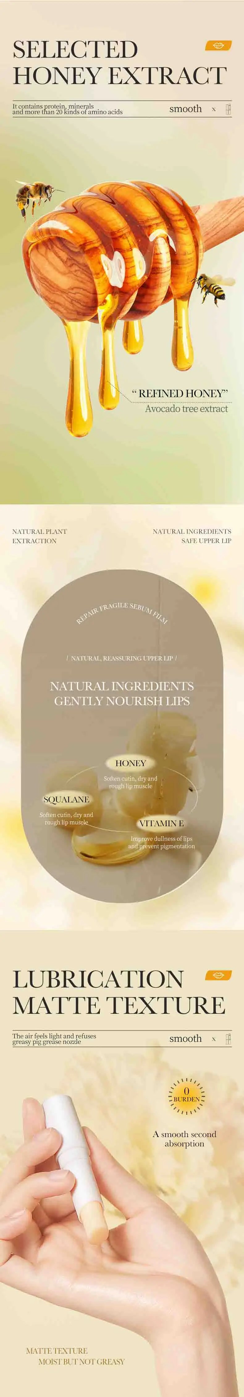BIOAQUA Vitamin E Honey Lip Balm Moisturizing Anti Cracking Nourishing Nourishing Lipstick Lips Skin Care Products