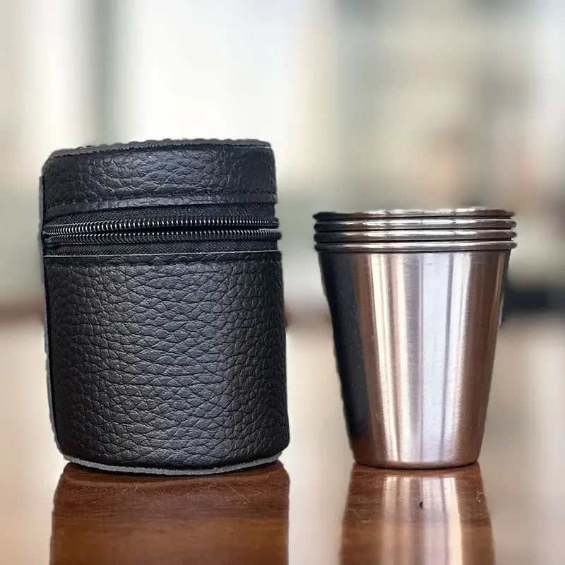 4Pcs Outdoor Travel Stainless Steel Cup Mini Glasses coffee Glasses for Whisky Wine with Case Portable Drinkware 30ml/70ml/170ml