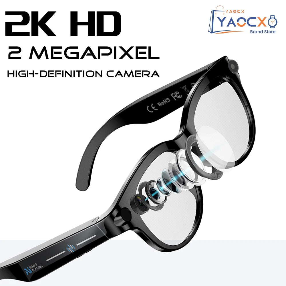 AI Smart Glasses 2026 with 200W HD Camera, 1080P Translation, AI Voice Assistant, Music Playback & LED Flashlight for Men and Women - Free Item Weekend (50% off).