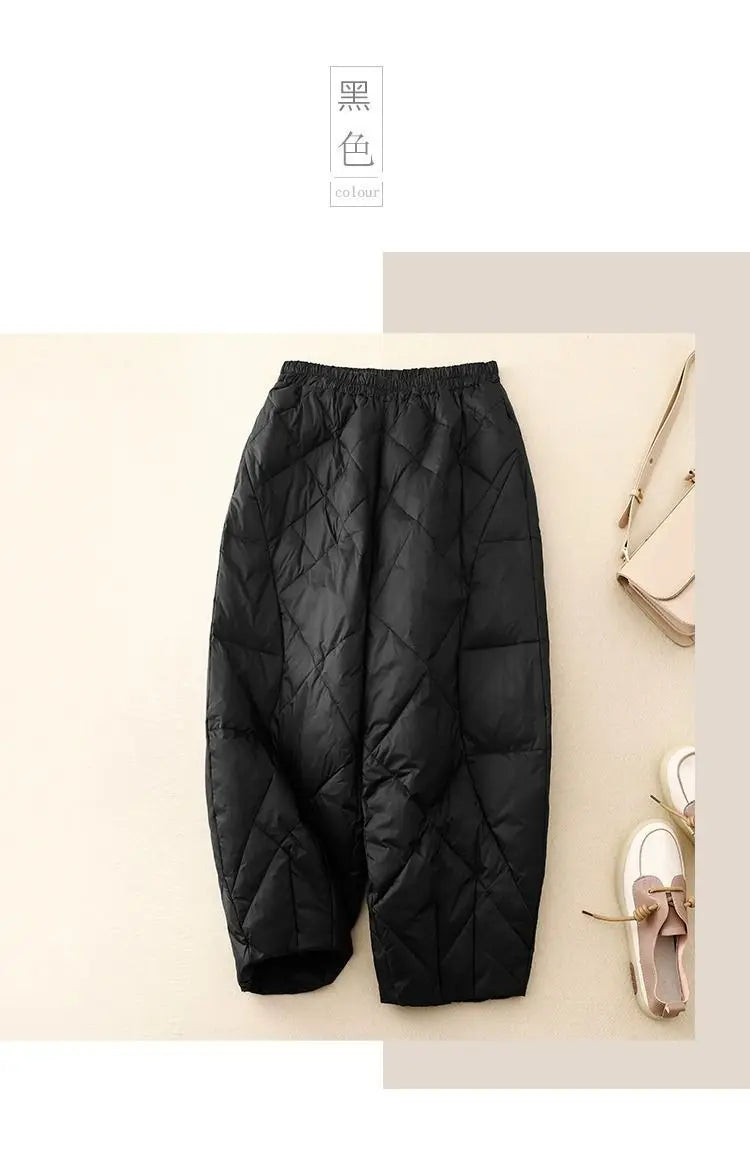 Down Pants Women Winter 2024 New Style Outdoor Wear Spring and Autumn Down Cotton Pants Pink Small Cropped Pants, Light and Thin