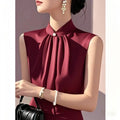 Summer French Satin Unique Light Luxury Chic High-end Sleeveless Shirt