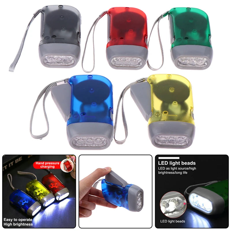 LED Hand Pressing Dynamo Crank Power Wind Up Flashlight Mini Self Generating Torch Camping Lamp Outdoor Home Supplies