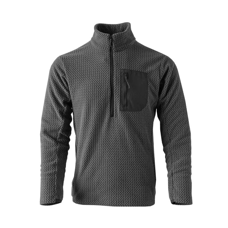 New style comfortable and thick half-zip fleece sweatshirt with wavy pattern and velvet long-sleeved sweatshirt