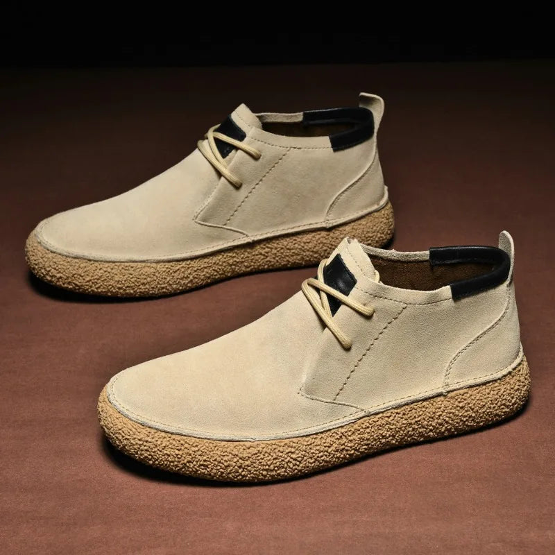 British Men Cow Suede Genuine Leather Casual Shoes Autumn New Comfortable Solid Flat Driving Shoes Man Ankle Boots Oxfords Shoes