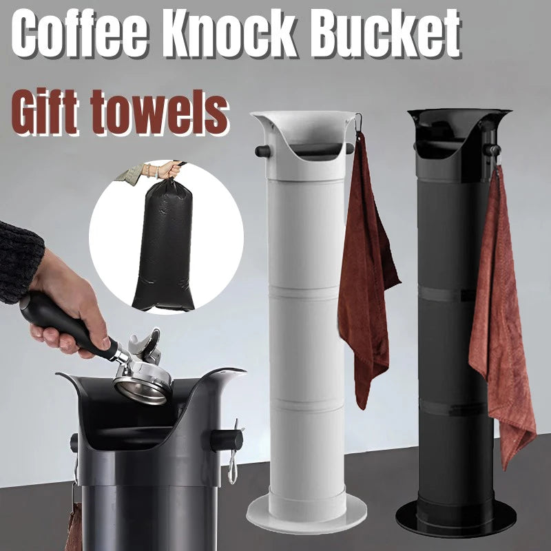 Large Capacity Coffee Knock Box - Professional Espresso Grounds Container with Towel & Tall Stand Design, Easy-Clean