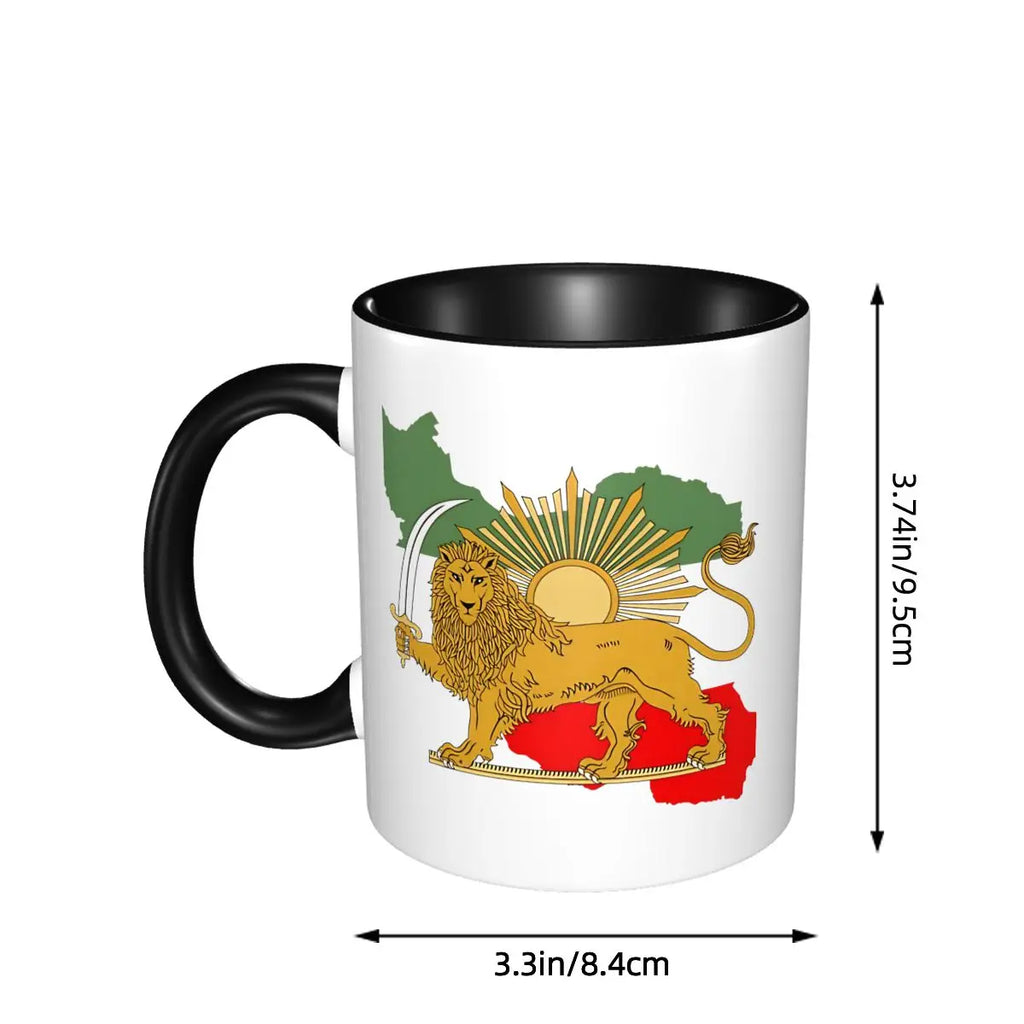 Iran Persia Map & Flag -Shir O Khorshid Lion And Sun Mug Kawaii Porcelain Mug Gift Graphic Creative Cups