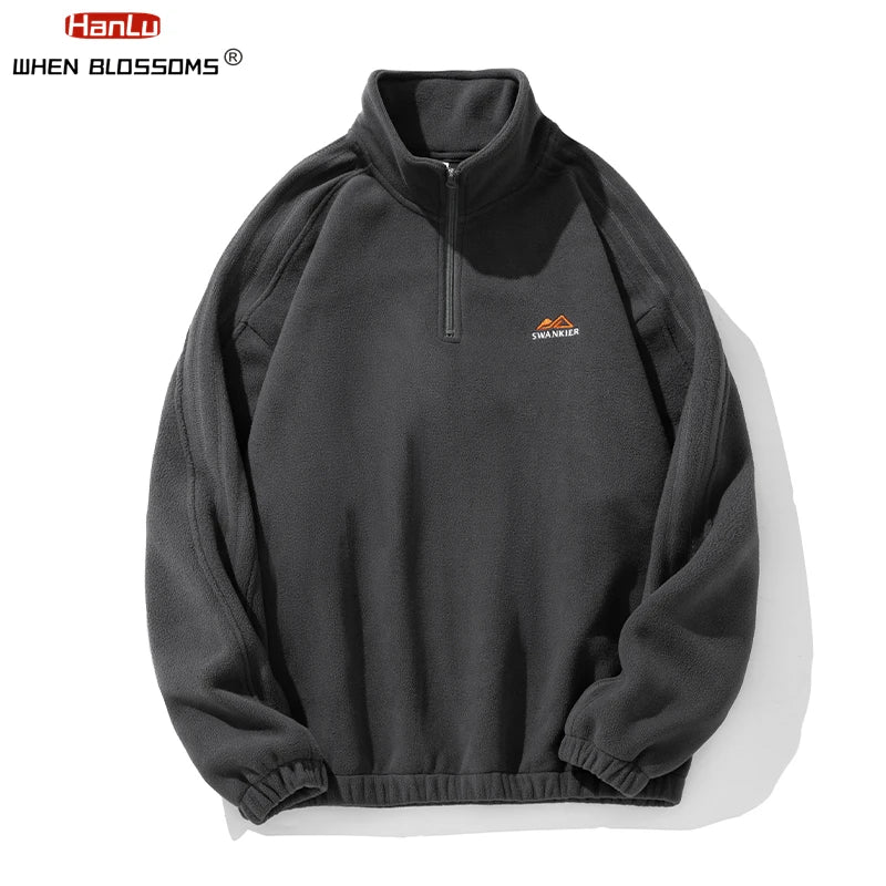 Autumn Winter Fleece Warm Stand Collar Embroidered Half Zip Men's Sweater New WoMen Fashion Streetwear Sweatshirts Casual Coats