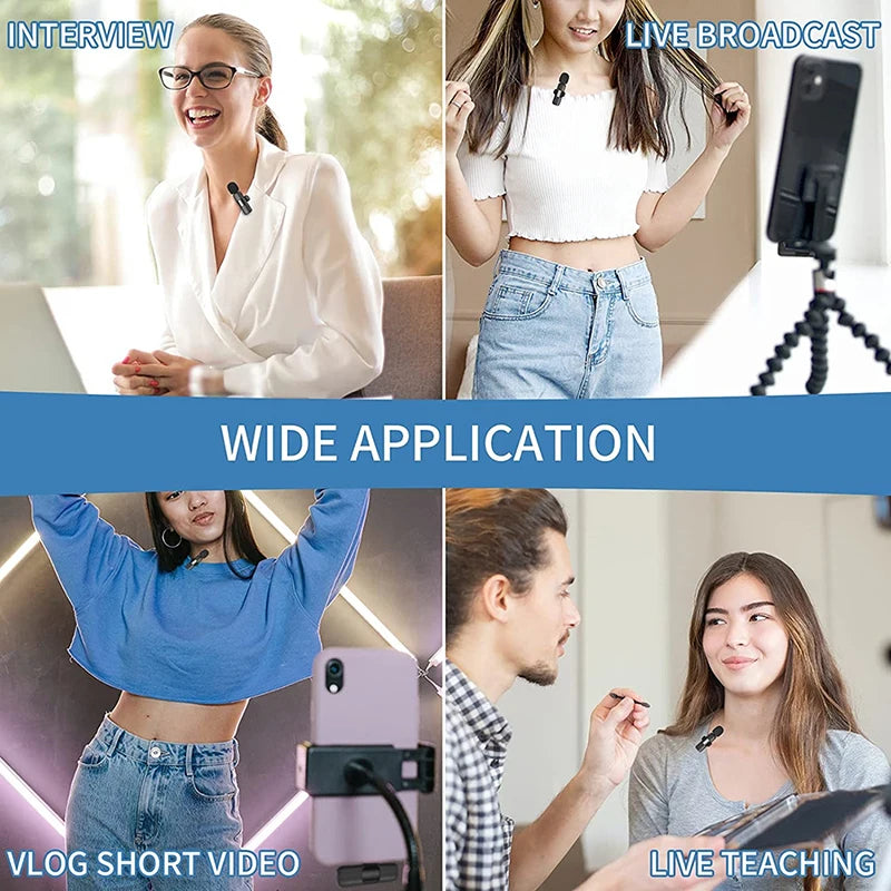 Wireless Lavalier Microphone Portable Audio Video Recording Mini Mic for Android Live Broadcast Gaming Phone Mic