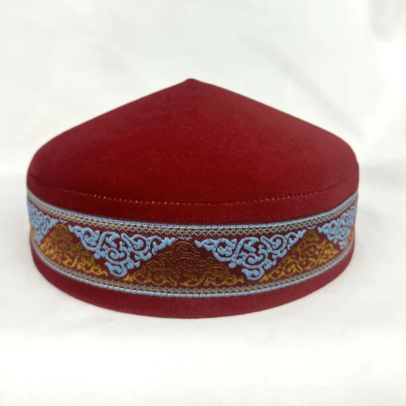 Kazakh Hats for Men Embroidered Blue Green Black Handmade Dancing Party Cotton Dubai Kufi Hijab Spring Caps Elegant