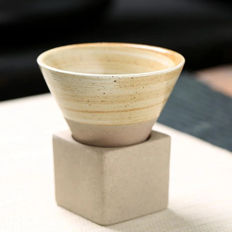 1Pack Ceramic Coffee Cup with Base 100mlCreative Triangular Cone Porcelain Cup Funnel Coffee Tea Cup Set Personalized Coffee Cup