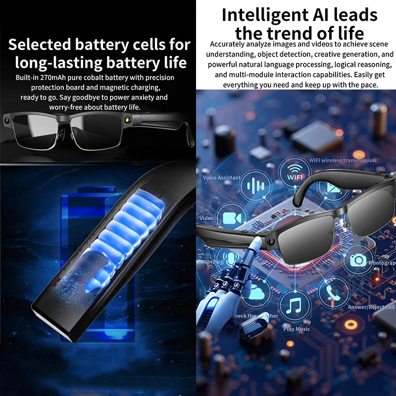 2026 New AI Smart Camera Glasses 800W Pixel HD Camera AI Object Recognition AI Language Assistant Bluetooth Call Smart Glasses