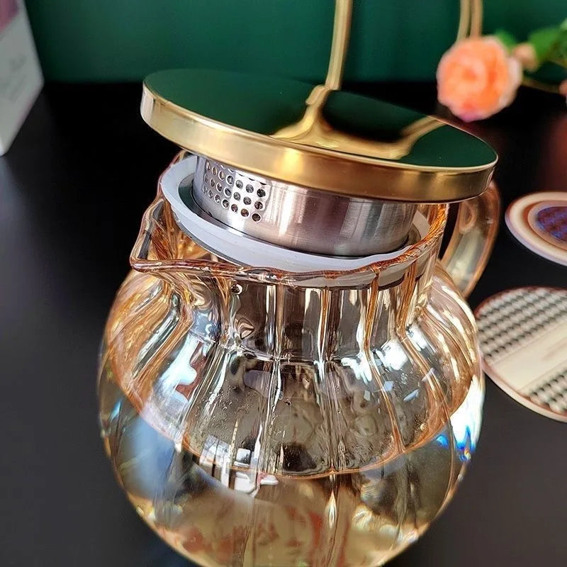 Kawaii Color Pumpkin Glass Kettle Pots Teapot Thermal Water Bottle 1000ml with Cup Moka Pot Home Appliance Kitchen Accessories