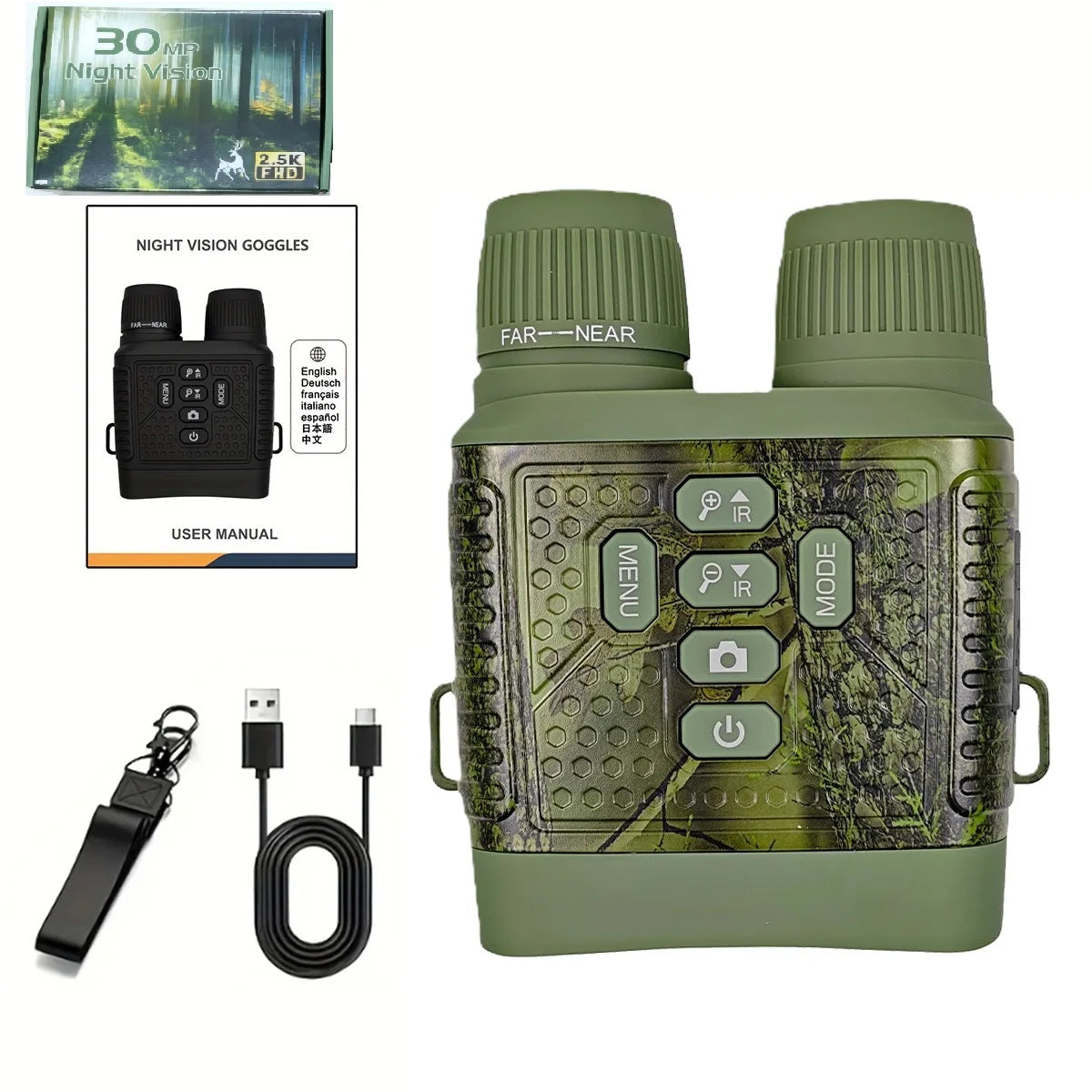 3'' Screen 2.5K Night Vision Binoculars 6X Digital Zoom With Tactical Light 2000mAh Infrared Night Vision Goggles for Camping