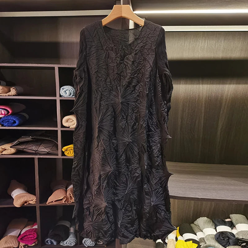 LANMREM Niche Design Pleated Women's Indian Pakistani Dress Spring 2026 New Elegant Loose High-End Round Collar Long Sleeve Clothing Chic 2DB6599 - 50% off.