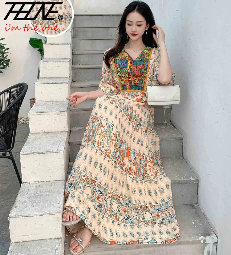 Indian Dress for Women Summer Embroidery Chic Elegant Party Dresses Clothes Vintage Long Maxi Prom Bohemian Beach Robe Vestidos -50% off.