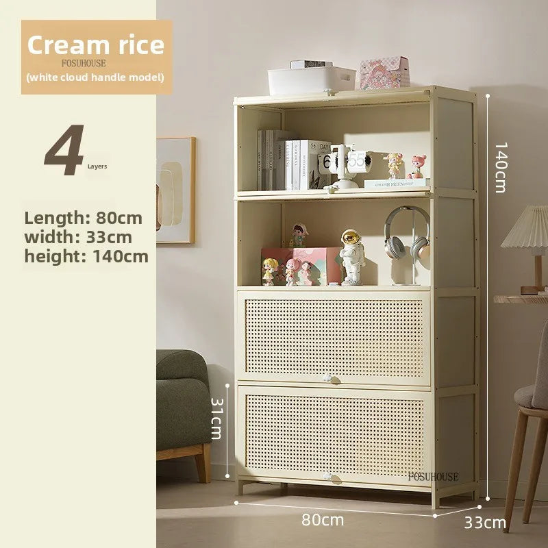 Cream Style Living Room Cabinets Household Bookcase with Door Storage Cabinet Floor Rack Wall Storage Cabinet Home Furniture