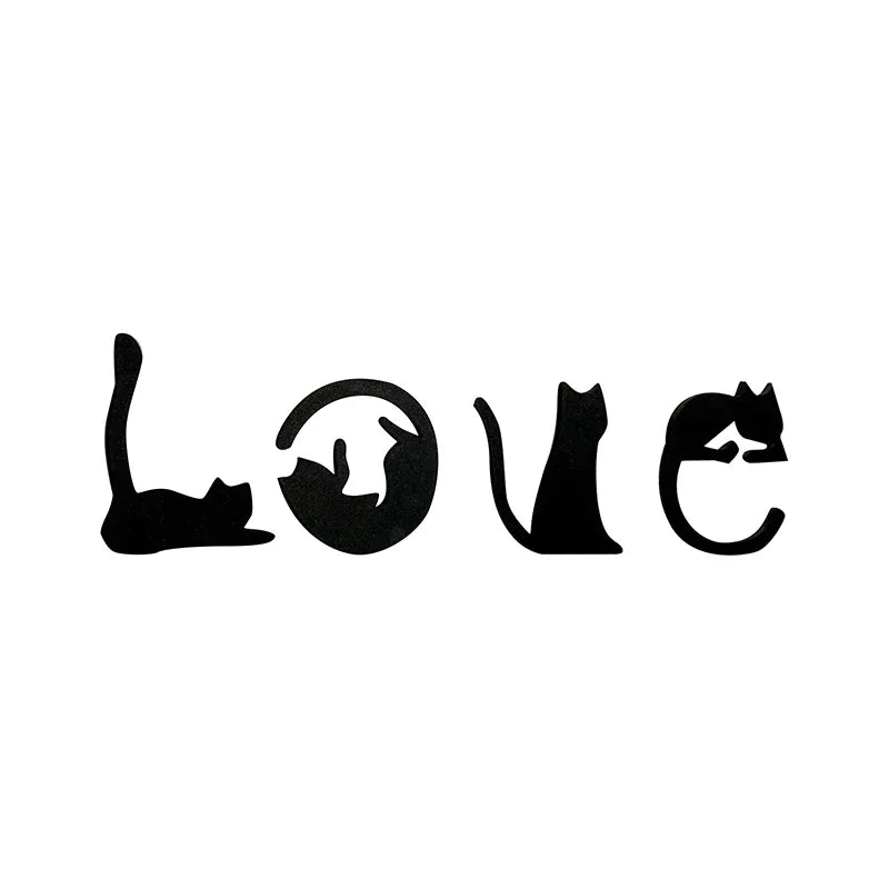 Black Cat Wall Decor, Love Themed Cat Wall Art For Living Room, Bedroom, Kitchen, Wooden Cat Home Decorations For Cat Lovers