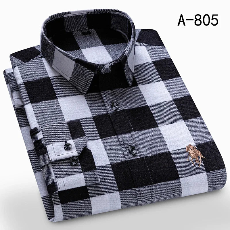New Spring Fashion Flannel Long Sleeve Shirts For Men Plaid Plus Size Cotton Warm Soft Clothing Business Chic Smart Dress Shirts