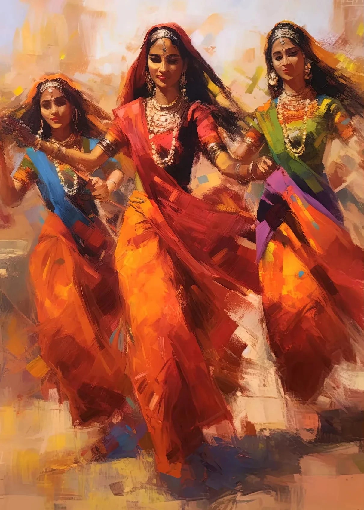 Indian Woman Dance Poster Vintage Traditional Beautiful Indian Woman Art Canvas Painting Wall Print Picture Room Home Decor - Free Item.