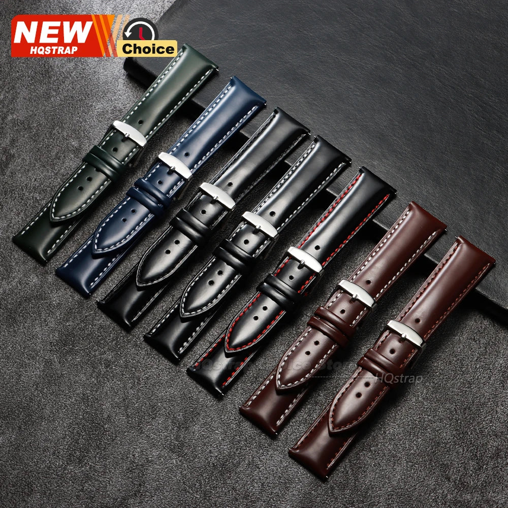 New Oil-glossy Stitching Leather Watchband Soft Band Wrist Strap 20mm 22mm Quick Release Bracelet Women Men Waterproof Wristband - Free Item Weekend (50% off).