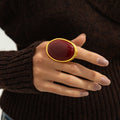 Classic Simple Geometry Red Oval Resin Finger Ring Women Vintage Elegant Rings Charm Party Accessories Jewelry Gift