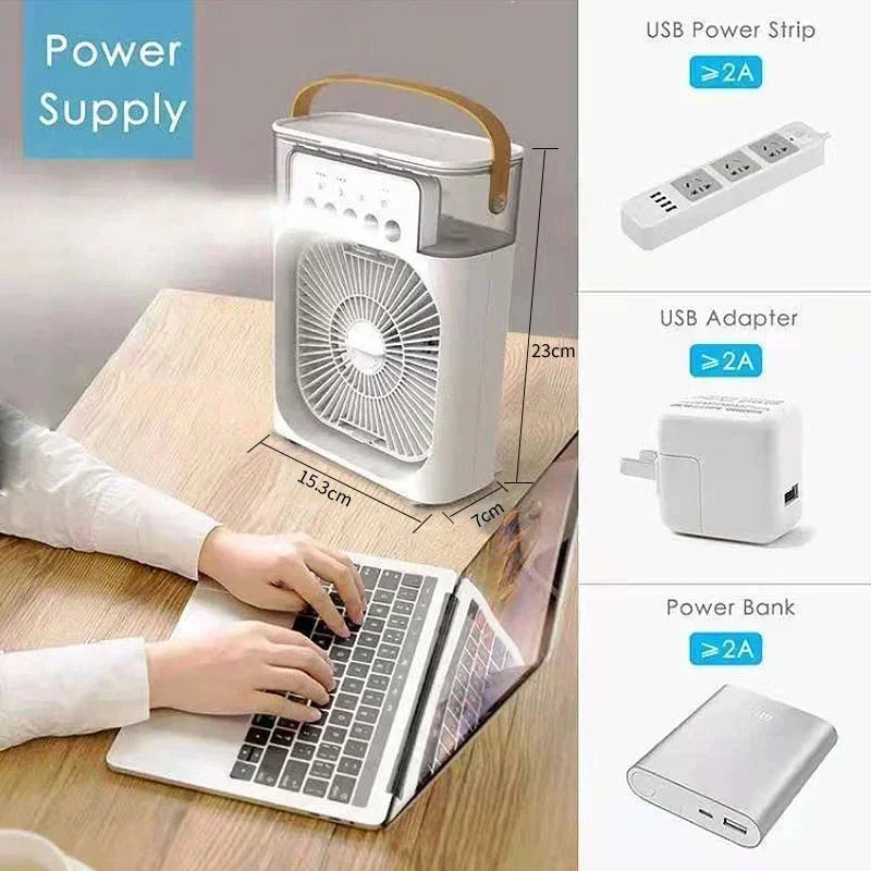 New 3 In 1 Portable Fan AIr Conditioner Household Mini Air Cooler LED Night Light Humidifier Air Adjustment Fan Office Home Fan