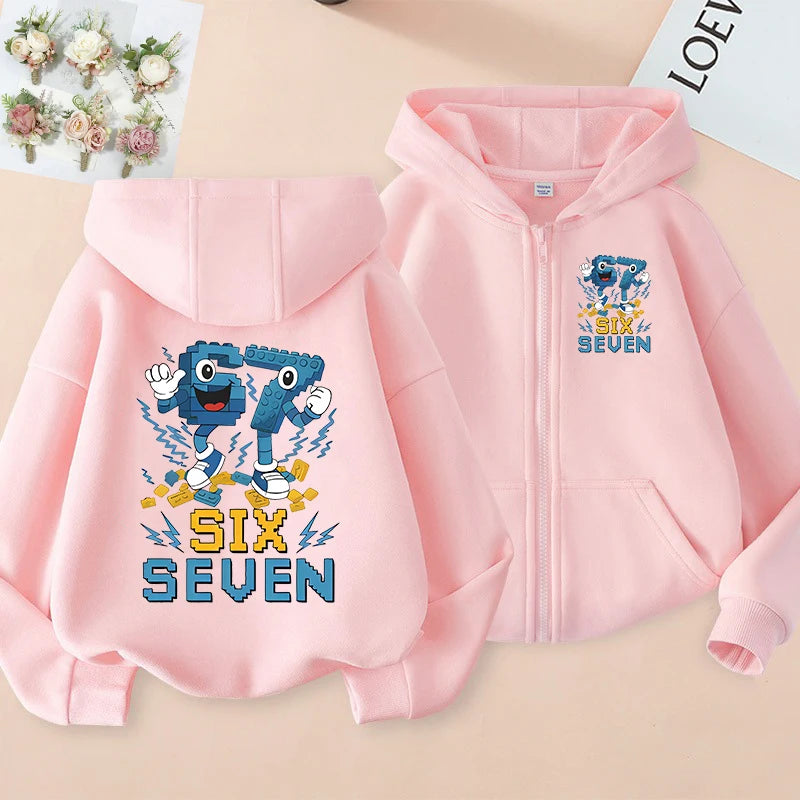 Children's Funny 67 Brainrot Zip Up Sweatshirts Six Seven Hoodies Clothes Kid Girl Boy Zipper Hoody Baby Casual Fashion Tops
