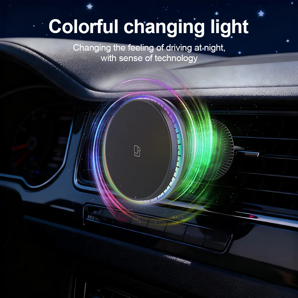 Magnetic Car Wireless Charger. Super Strong Magnetic Adsorption.Small Size And Portable.Fast charging.Blue Light/Scrolling Light