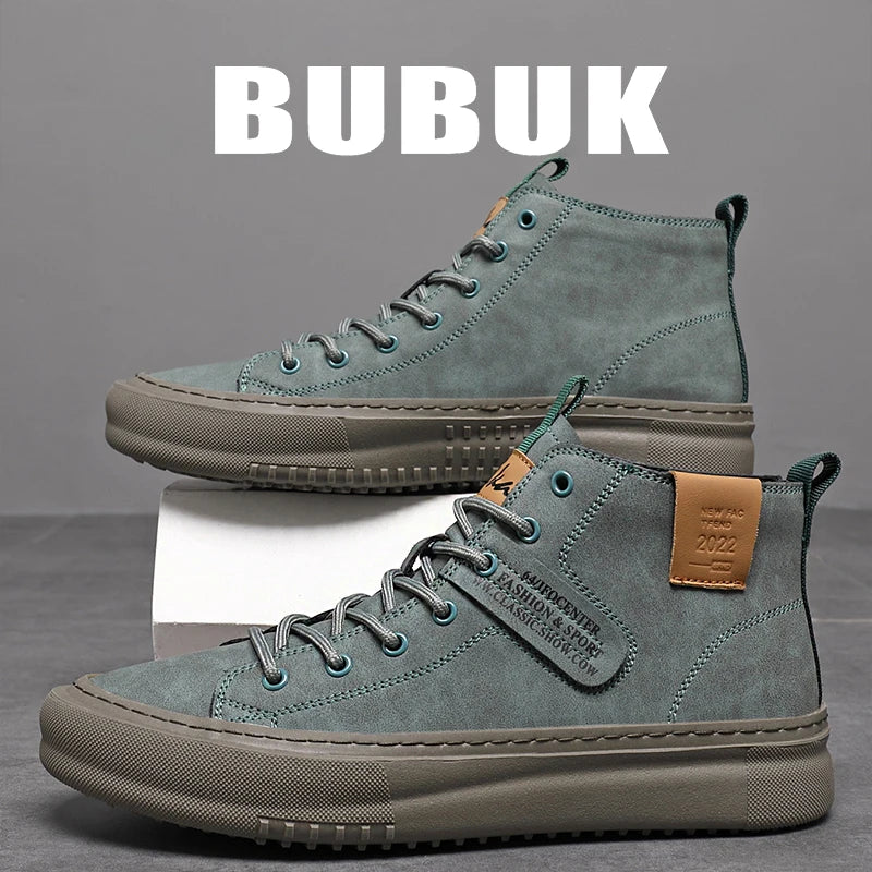 Bubuk New Trendy Fashion Men's Motorcycle Boots Soft Upper Sole Comfortable Mid-Top Design Ankle Boots Men's Fashion Lace-Up Sneakers Casual Sports Shoes