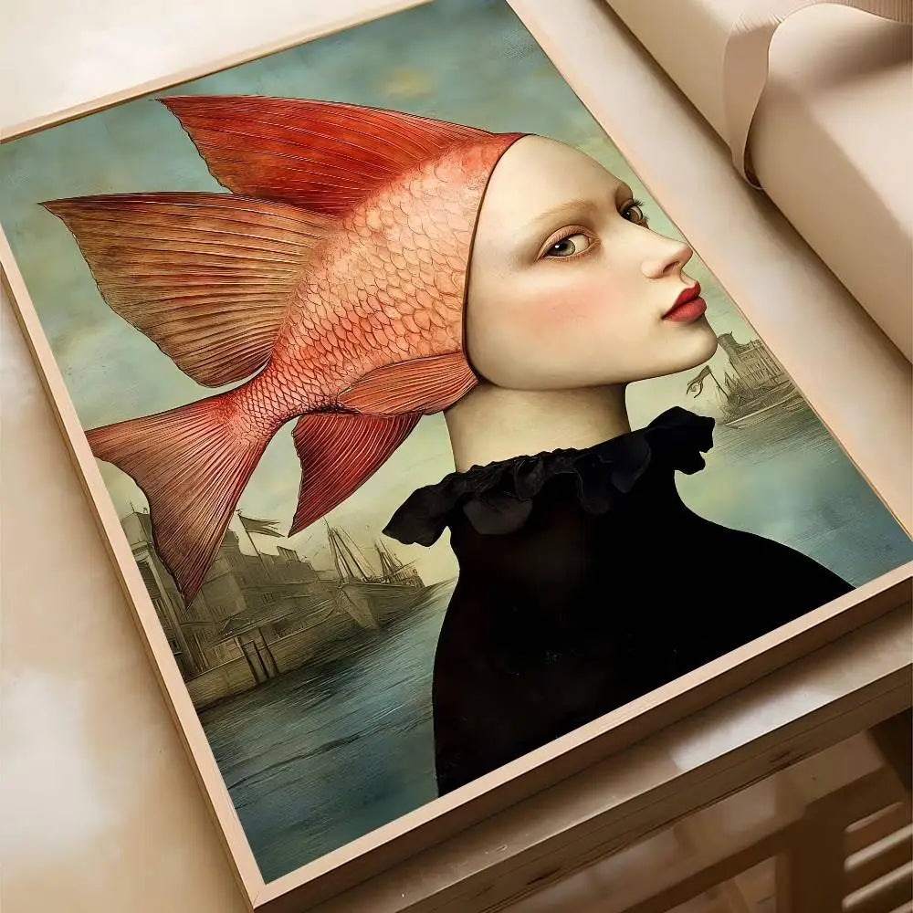 MINISO Oil Painting By Numbers Surrealism Woman Portrait Canvas Fish And Girl wall art Acrylic Paint By numbers For Adults