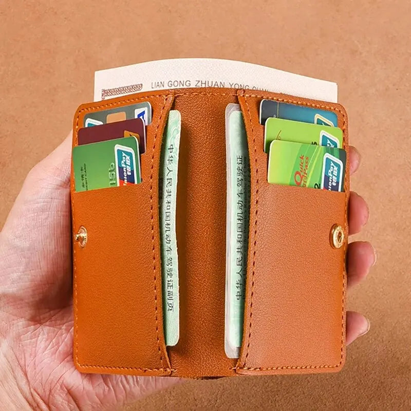 Leather Small Wallet for Men Short Simple Women's Purse Fashion Ultra Thin Credit Card Bag Coin Purse - Free Item