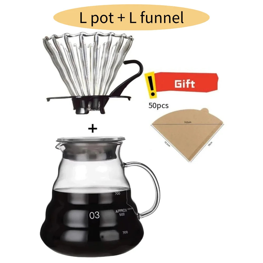 Handmade Glass Coffee Carafe with Filter Set Pour over Coffee Pot Tea Brewing Server Includes Coffee Extraction Cup