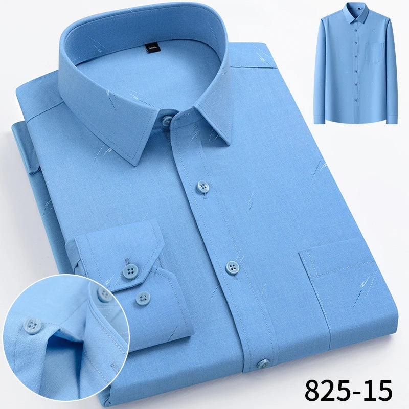 Fashion Casual Solid Strip Casual Shirts For Men Dress Shirts Long Sleeve Shirts Classic Bamboo Fabric Male Social Office Shirts