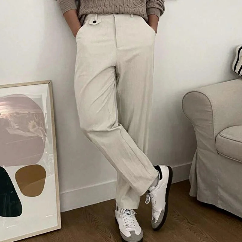 New Men's Drapey Dress Pants, Slightly Tapered, Loose Fit, Korean Style, Elegant and Casual, Solid Color, with a High-End Drape Effect