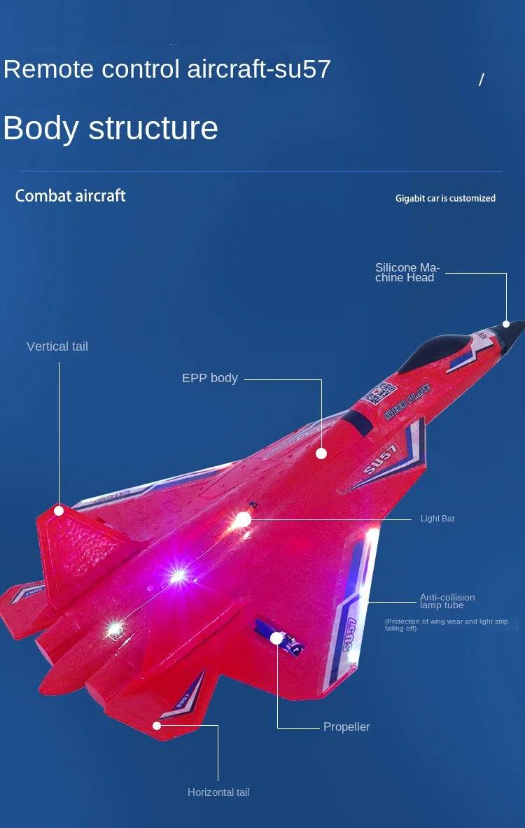 Rc Plane SU 57 Radio Controlled Airplane with Light Fixed Wing Hand Throwing Foam Electric Remote Control Plane