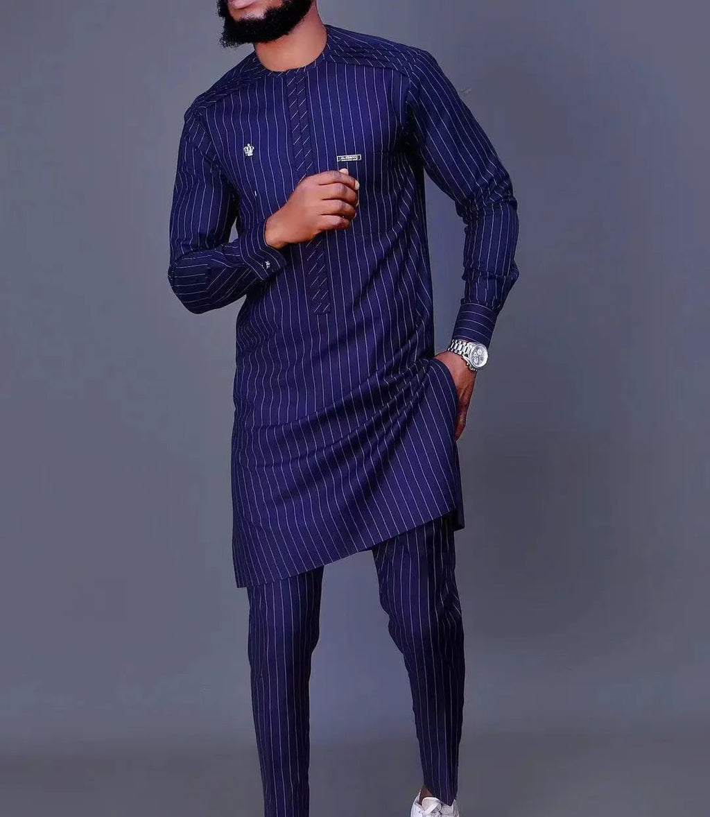 Kaftan Men's Suit African Ethnic Style Long Sleeve Solid Color Casual Suit Men's Traditional Clothing 2-piece Suit