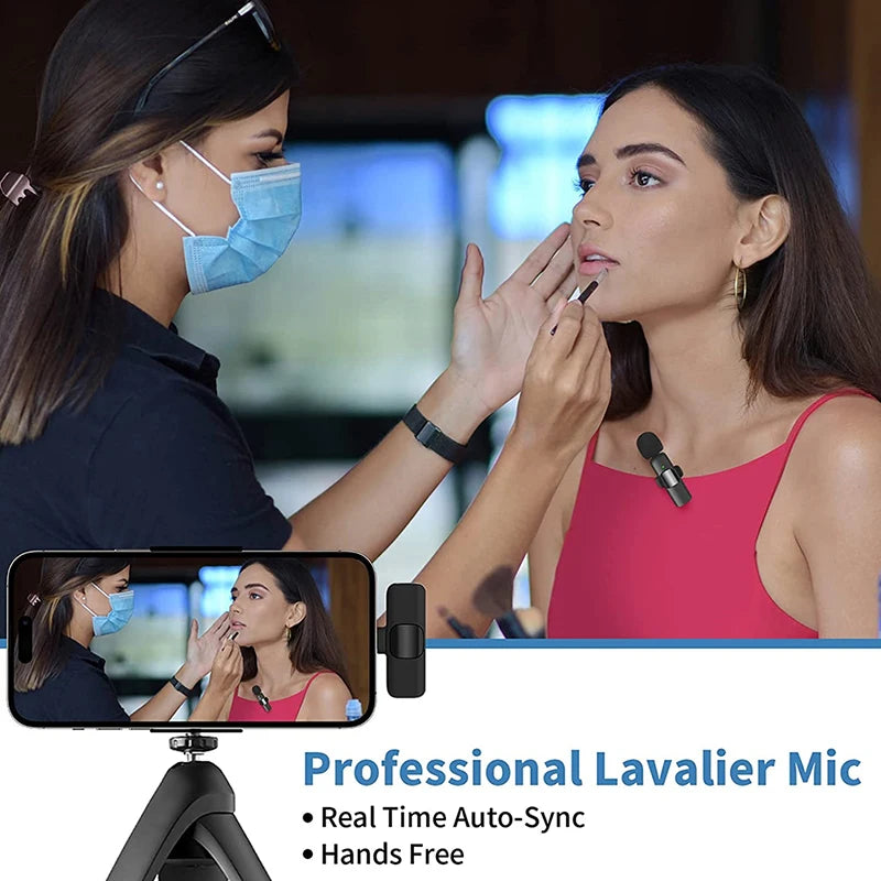 Wireless Lavalier Microphone Portable Audio Video Recording Mini Mic for Android Live Broadcast Gaming Phone Mic