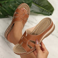 Women Wedge Slippers Vintage Anti-Slip Leather Slippers Premium Orthopedic Sandals Casual Platform Retro Shoes Home Slides Women