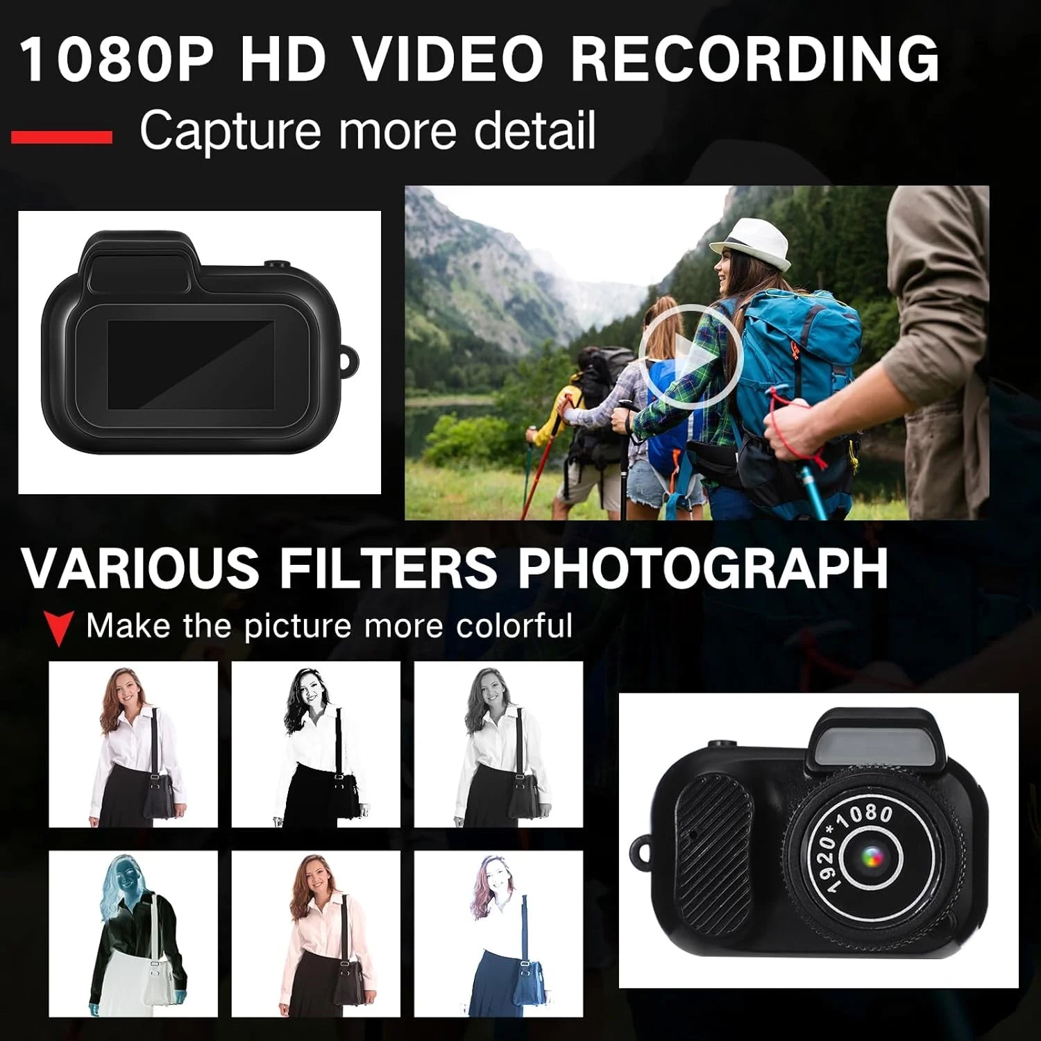 Retro Mini Camera with Screen Indoor Home Outdoor 1080p HD Portable Very Small Camera Video  Support TF Card Holiday Gifts