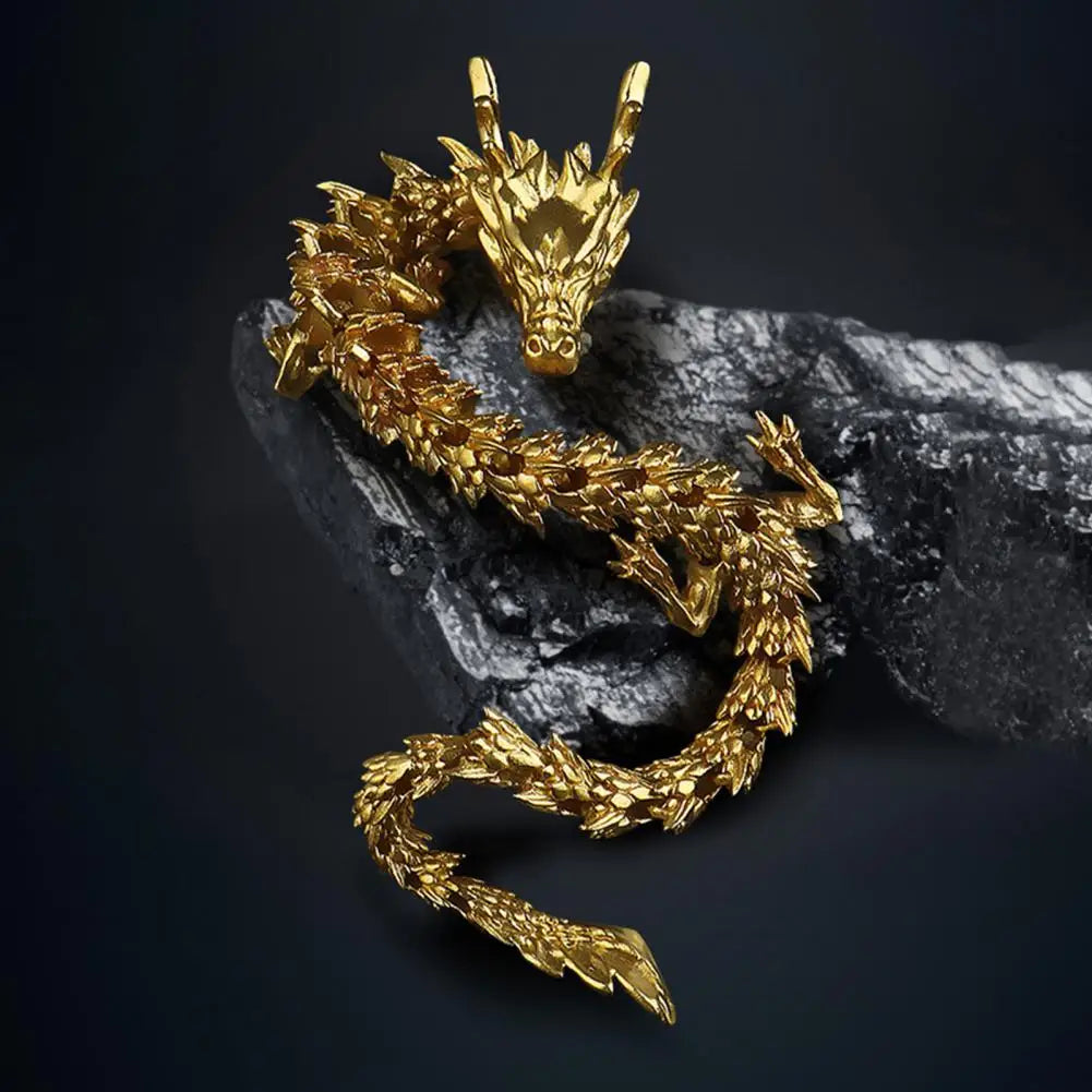 3D Printed Chinese Dragon Figurine Movable Joints Golden Loong Figure Articulated Dragon Model Toy Desktop Decoration Ornament