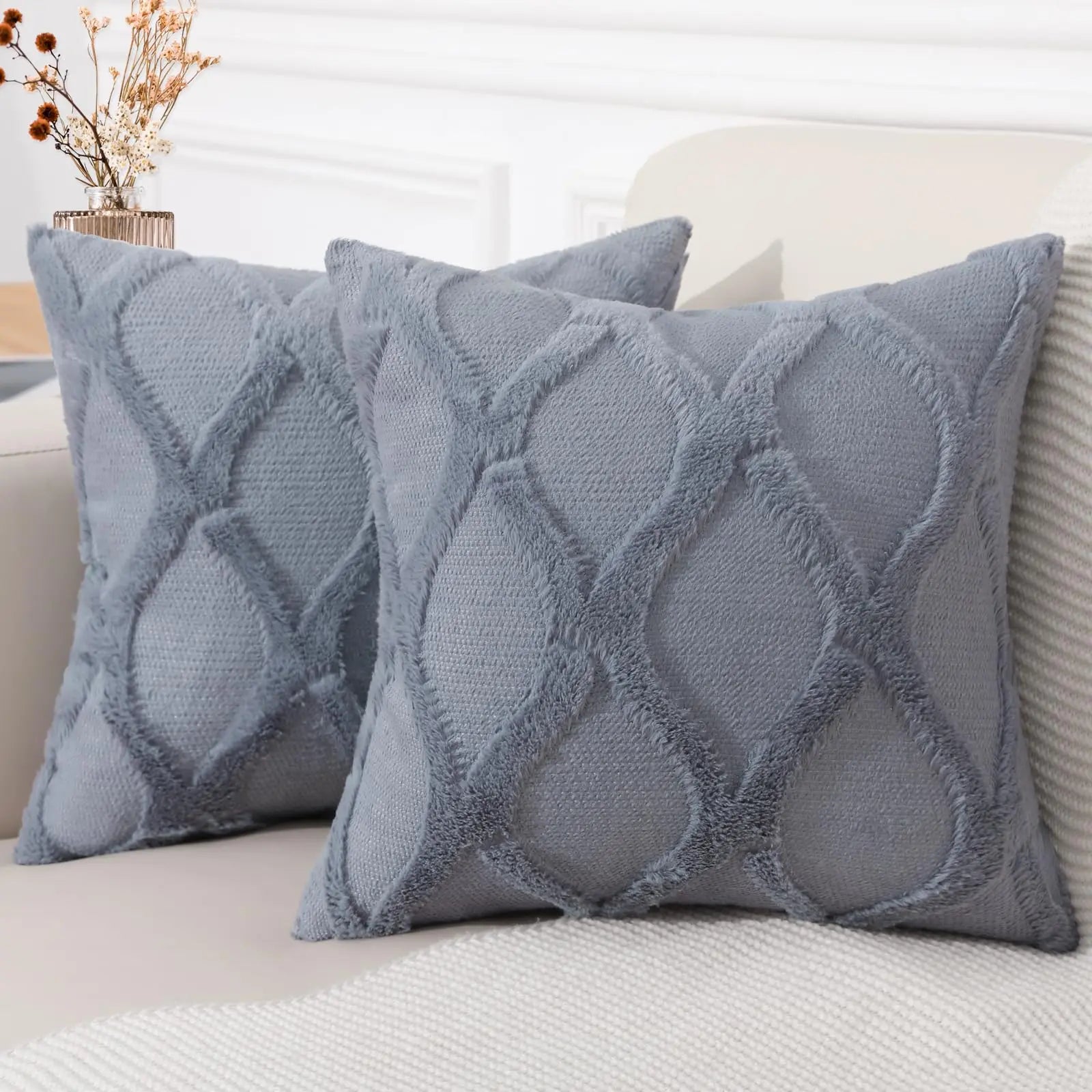 HAPIHAPPY Plush Throw Pillow Covers 12X20 Set of 1 Faux Fur Wool Bed Sofa Living Room Throw Pillow Covers Soft Home PillowCovers
